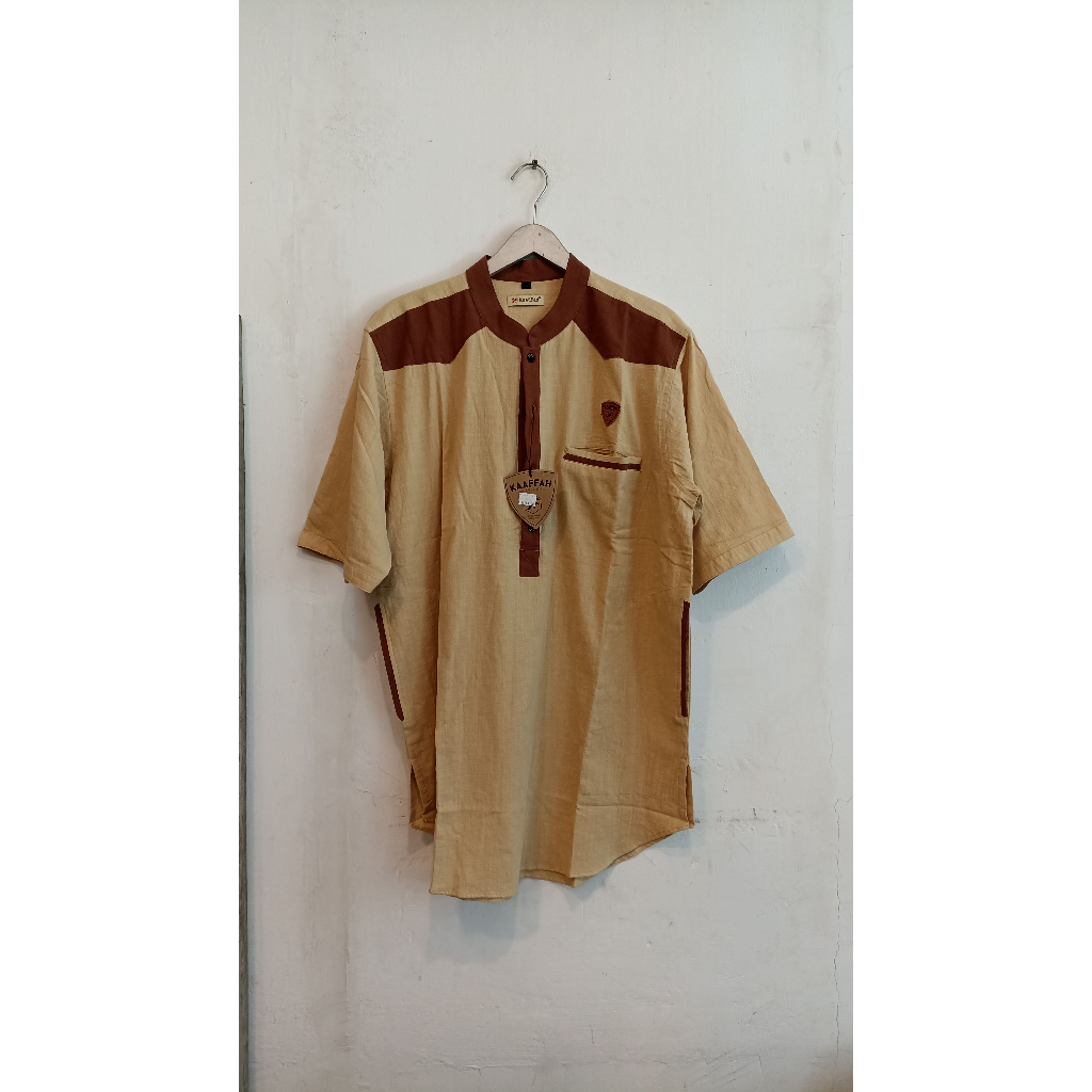 Baju Koko Pria Dewasa Lengan Pendek KAFFAH Krem Coklat