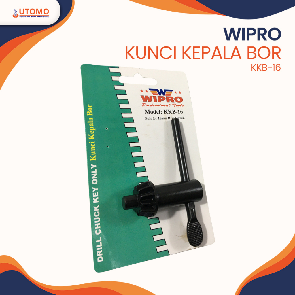 Wipro Kunci Kepala Bor 16mm Kunci Bor 16mm Hitam Key Chuck Dril KKB-16