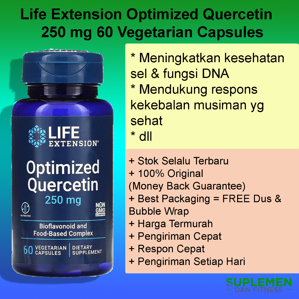 Life Extension Optimized Quercetin 250 mg 60 Vegetarian Capsules Vitamin C Bioflavonoid Camu-Camu Ex
