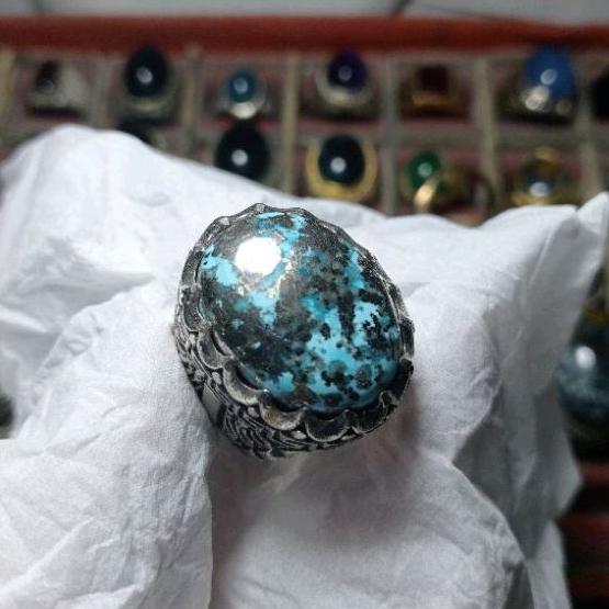 batu cincin pirus Persia badar perak natural alam