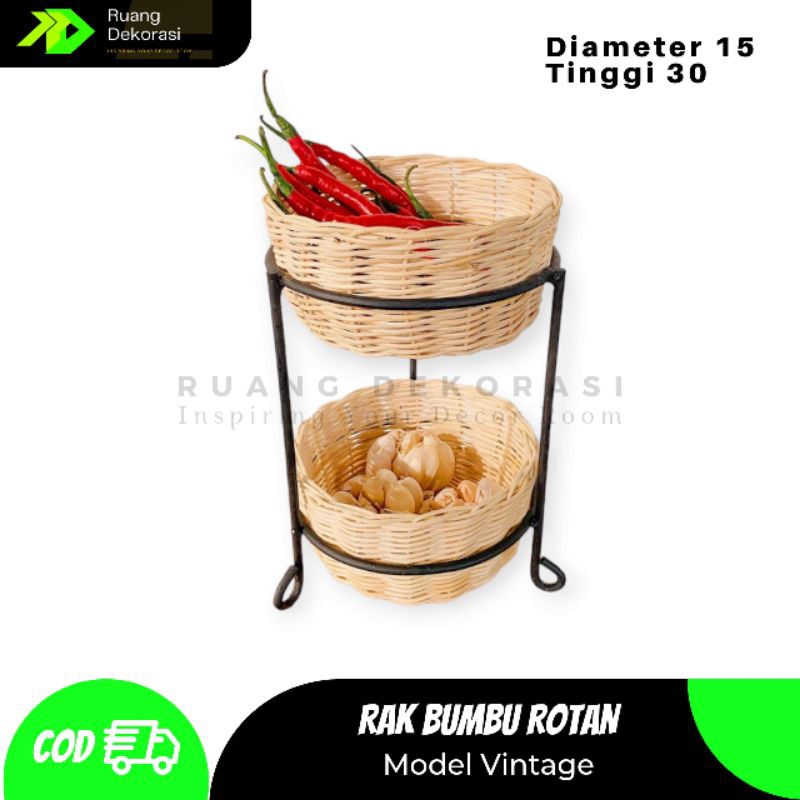 Rak Bawang Susun 2 Rak Bawang Besi Rotan Rak Dapur Aesthetic Rak Bumbu Dapur Rotan Keranjang Bumbu D