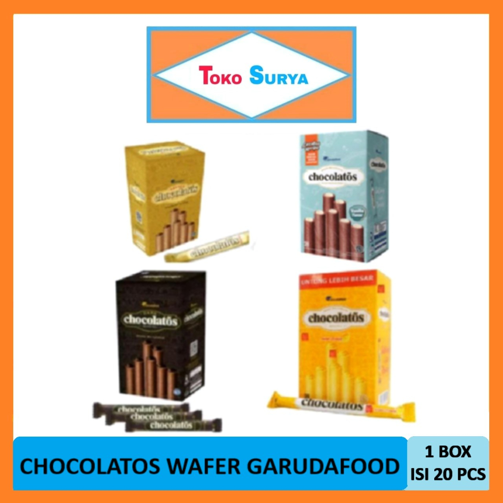 

Chocolatos 1000 1 Box Isi 24 Pcs Chocolate/Dark Chocolate/Vanilla/Sweet Cheese Wafer Coklat Garudafood