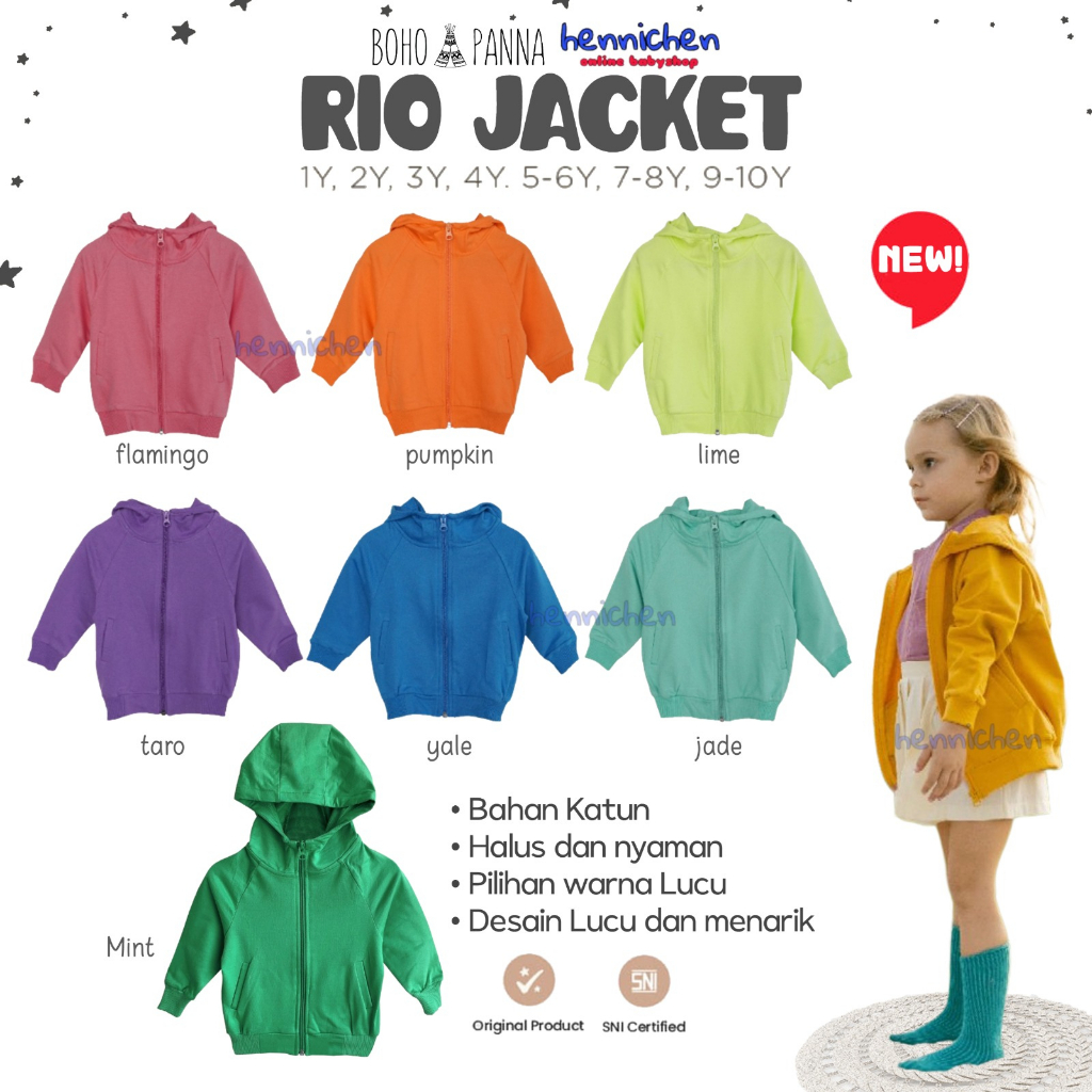 BOHOPANNA RIO JACKET HOODIE JAKET BOHO BABY JAKET ANAK UNISEX BAJU LENGAN PANJANG HANGAT 1 - 10 TAHUN