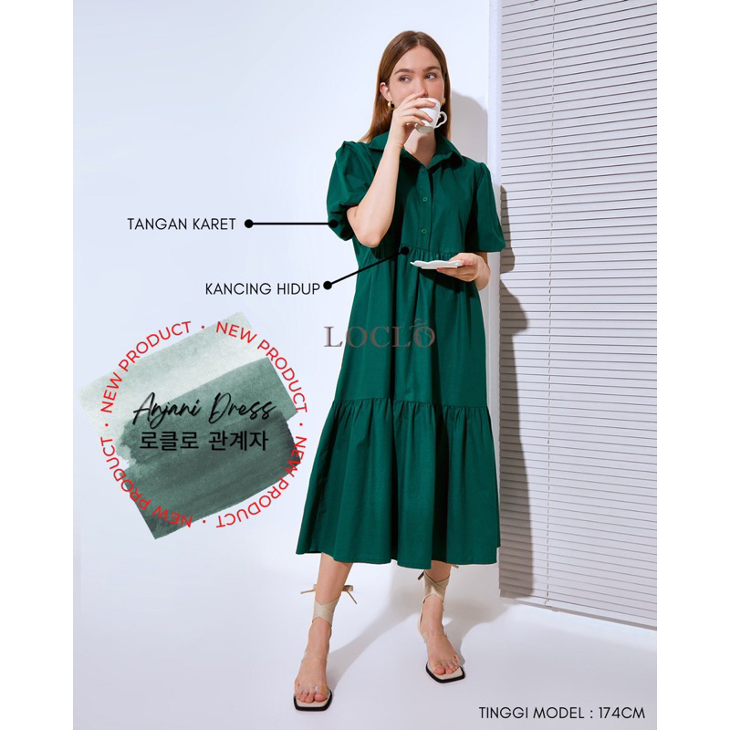 LOCLO - Anjani Dress / Dress Wanita / Midi Dress / Dress Casual