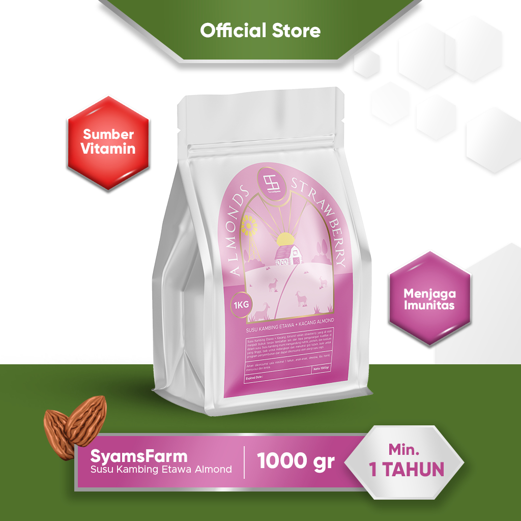 

Ternak Syams Almonds Susu kambing etawa dan Kacang almond bubuk Rasa Strawberry 1 KG 1000 gram BPOM Halal Ettawa Goat Milk Powder almond almond stoberi stroberi original asli pemulihan kesehatan pengobatan tulang nyeri sendi gigi asam urat pernafasan COD