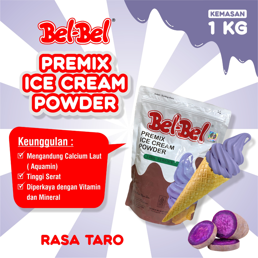 

Soft Ice Cream Belbel Rasa Taro Kemasan 1 Kg | Bubuk Ice Cream Halal | BPOM