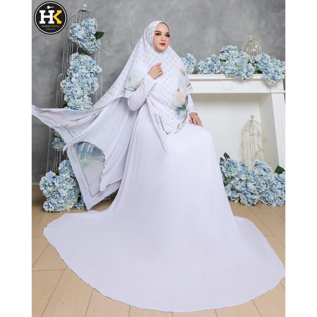 MEKAH SYARI by KH Dermawan Gamis Set Khimar Syari Polos Putih Haji Umroh Premium ORI Brand