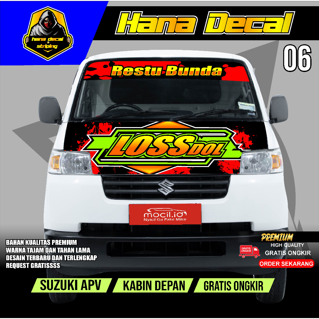 STIKER KABIN DEPAN MOBIL APV PICKUP HANA DECAL KODE 06
