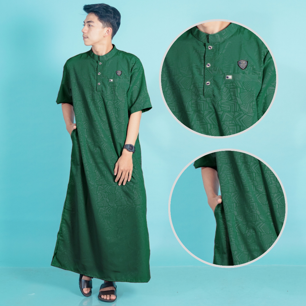 AL-KOF/Gamis jubah pria remaja dewasa lengan pendek motif terbaru/fashion pria muslim