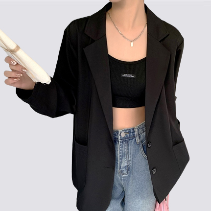 XIAOZHAINV Blazer Jaket Crop Wanita Korean Style V-neck 0015