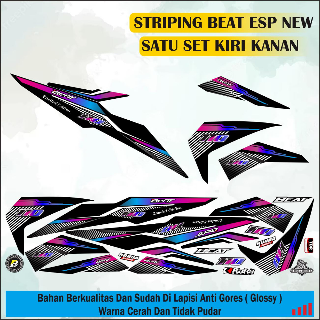 Sticker Striping Polet Striping BEAT ESP / BEAT NEW Stiker Beat Street variasi list RAINBOW
