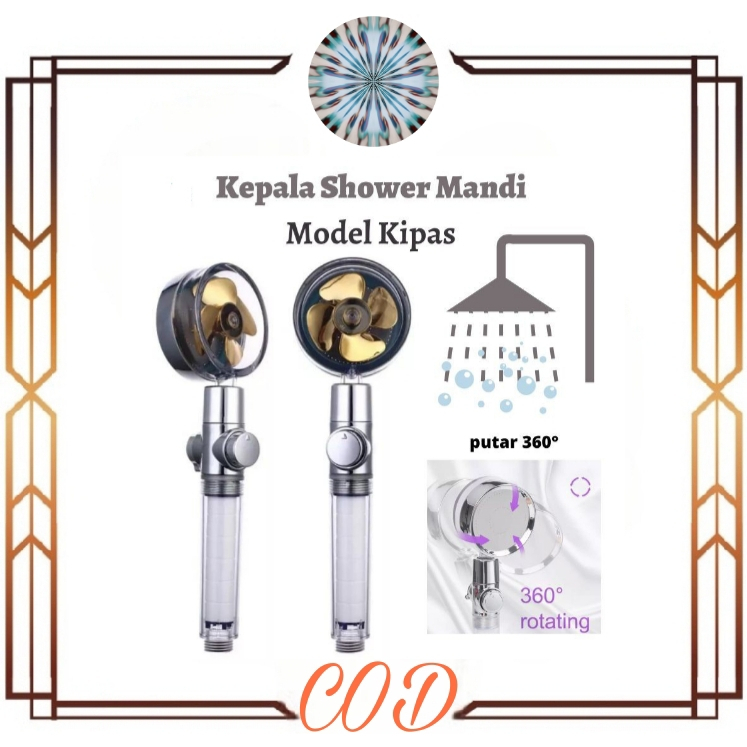 (COD)KEPALA SHOWER MANDI KIPAS 360 DERAJAT ON OFF TURBO FAN SHOWER FILTER / KEPALA KRAN MANDI BALING SARINGAN