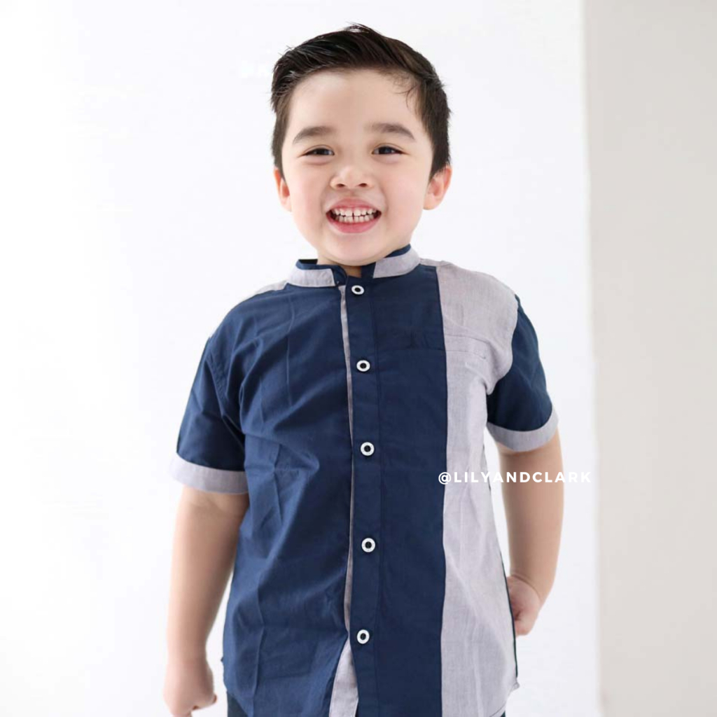 LILY AND CLARK KEMEJA PENDEK ANAK LAKI-LAKI PREMIUM KKL02 NAVY COMBINASI