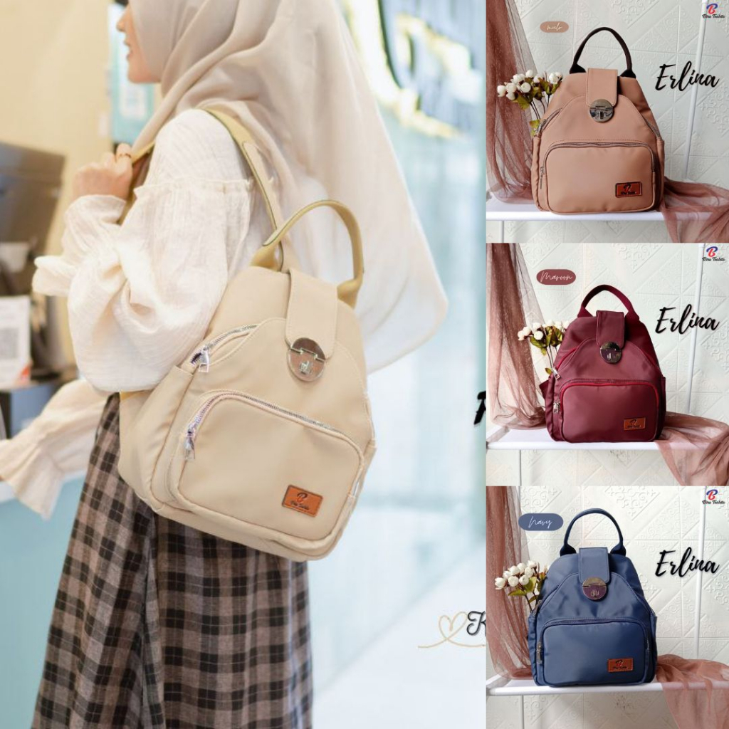 BIRU TSABITA ERLINA - Tas Ransel Kerja Kuliah Sekolah Bahan Kulit Sintetis Tahan Air Terdapat Tempat