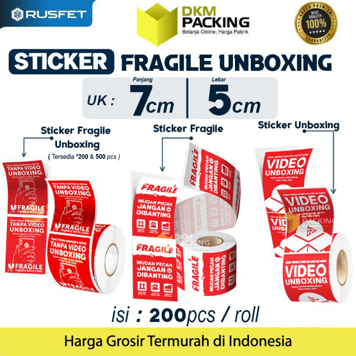 

Sticker FRAGILE UNBOXING Stiker Cromo RUSFET HANDLE WITH CARE 200PCS / PACK