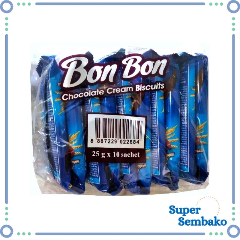 SNACK BISKUIT UNIBIS BON BON CHOCOLATE COKLAT CREAM 25gr RENCENG ISI 10 PCS