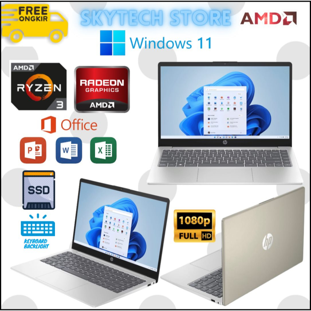 HP 14 EM0014AU EM0033AU AMD RYZEN 3 7320U RAM8GB SSD512GB WINDOWS 11 &amp; OHS 2021 ORIGINAL