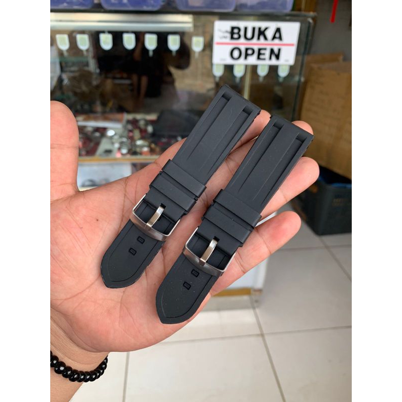 Strap tali jam tangan karet rubber hitam tanpa jahita berkulitas 24mm