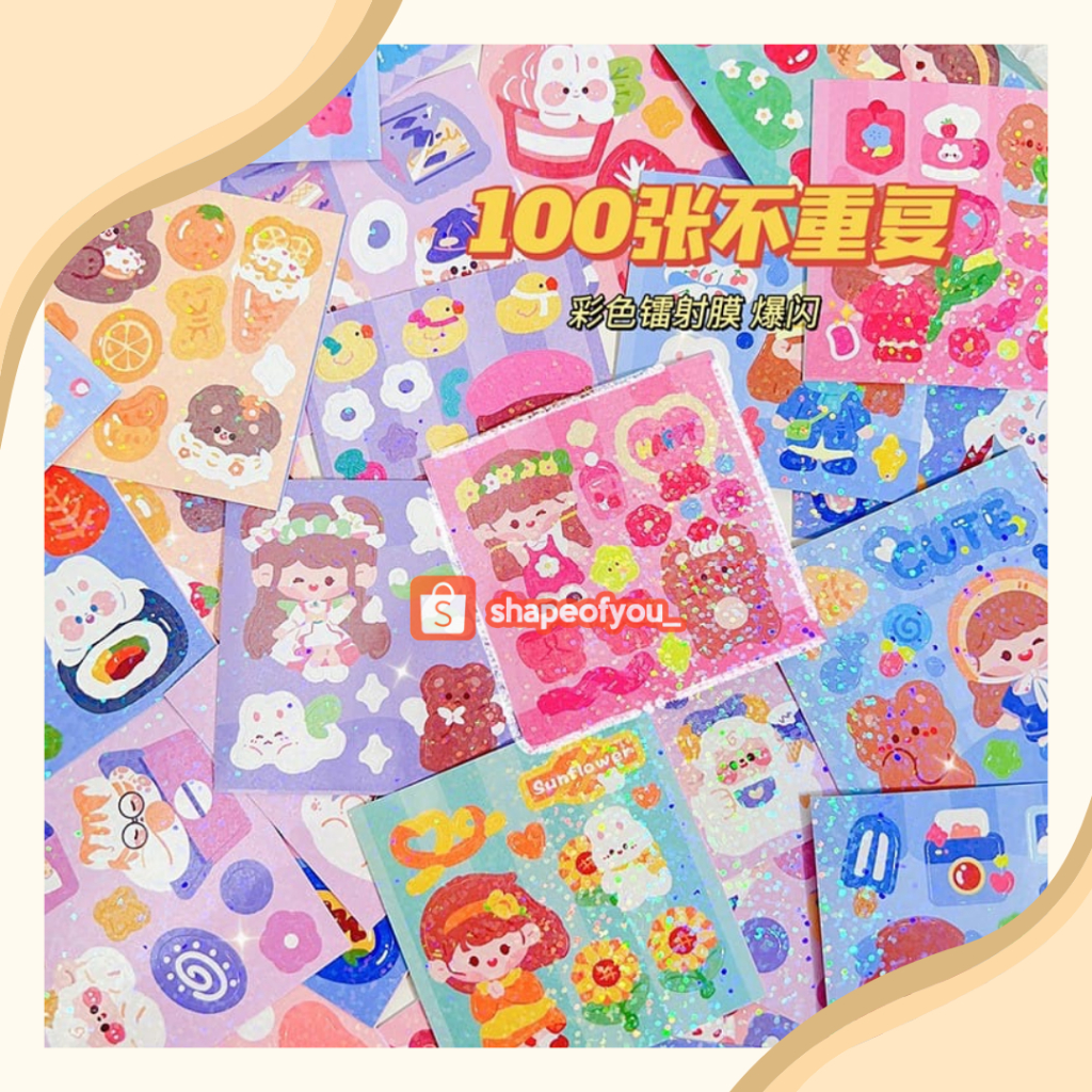 Sticker Waterproof Sticker Momo Glitter Dapat Box Isi 100 Lembar