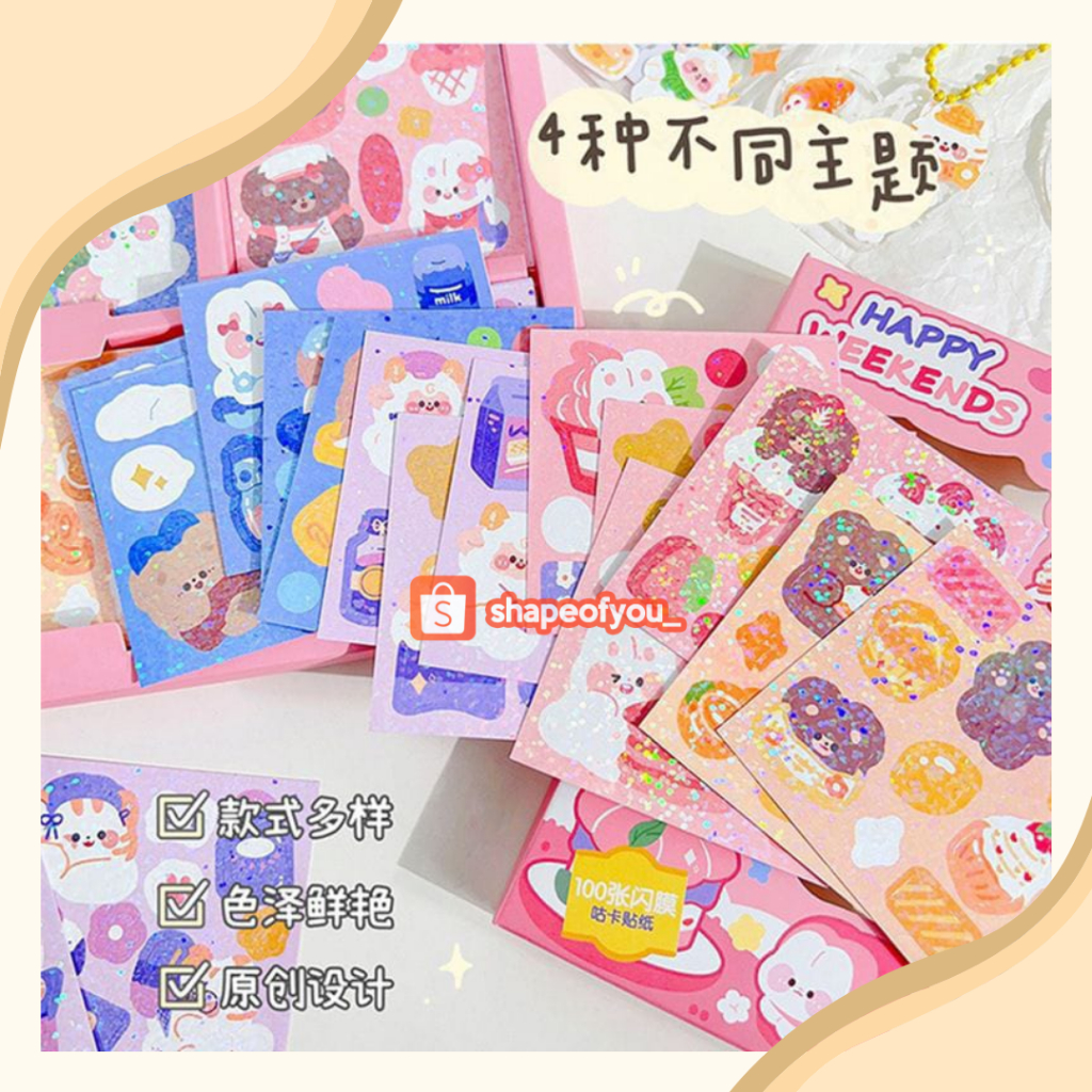 Sticker Waterproof Sticker Momo Glitter Dapat Box Isi 100 Lembar