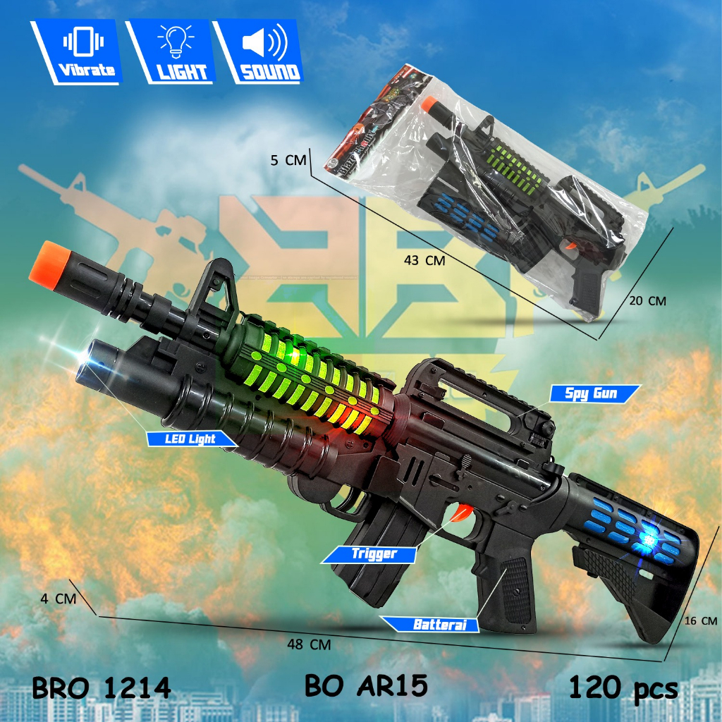 MURAH BBR204 BRO1144 BRO1210 BRO1214 Submachine Gun Pistol Pistolan Tembak Tembakan Baterai Bunyi Suara Musik Nyala Lampu Mainan Anak Laki Laki Cowok BIGBANG