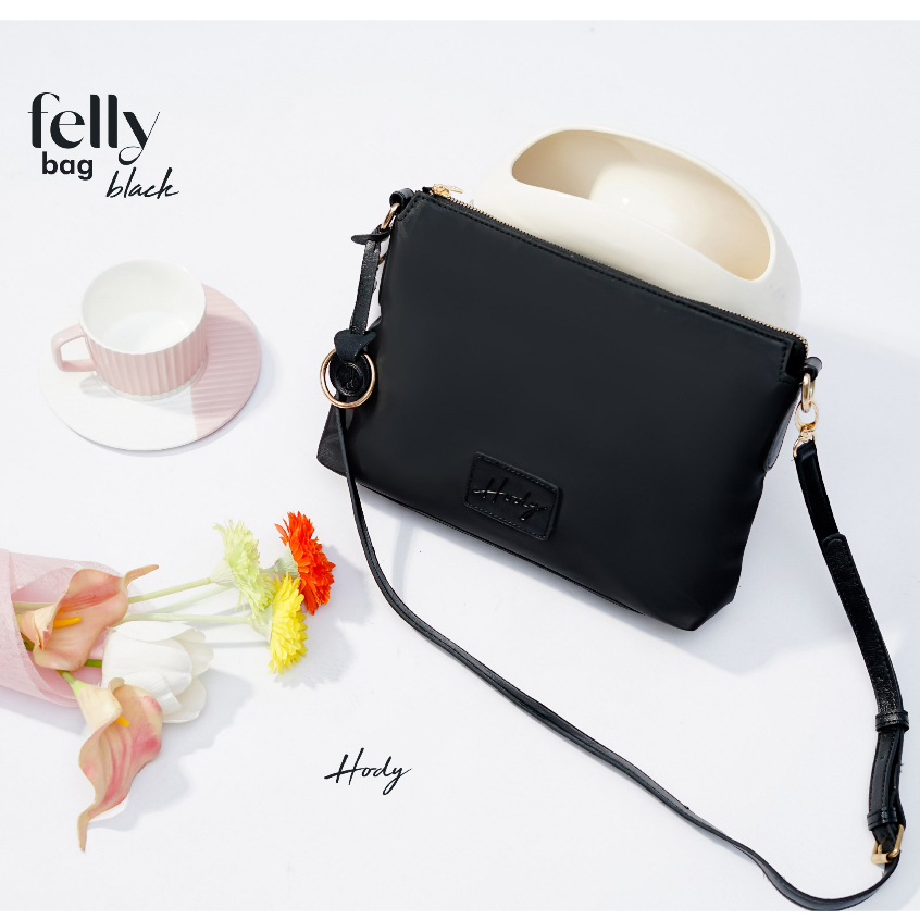 Tas Wanita Selempang Kekinian HODY Felly Bag Sling Bag Premium Waterproof Black Hitam