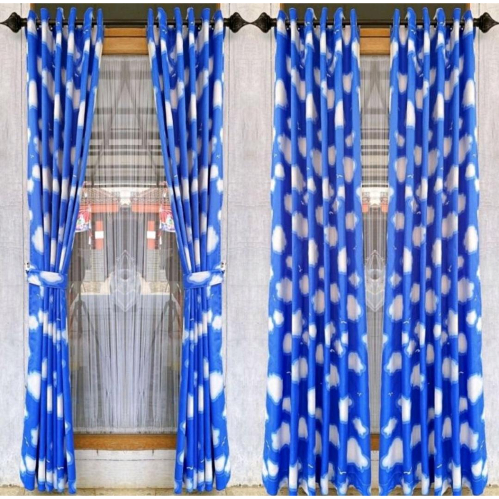 Terlaris Gorden Jendela dan Pintu Smocring Warna awan/gorden langit/gorden warna biru Bahan Terbaik