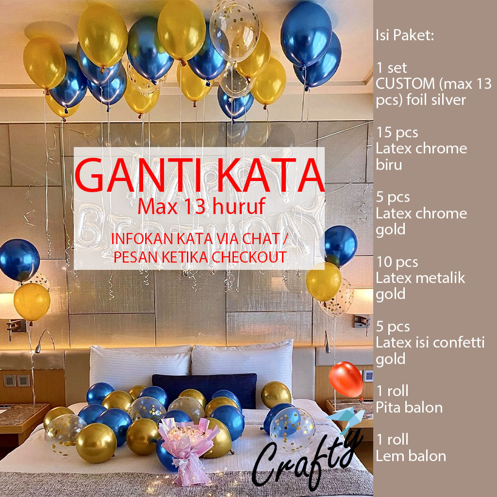 [PAKET] Dekorasi Balon Ulangtahun Romantis BEDROOM SIMPLE BLUE GOLD Hiasan Ultah