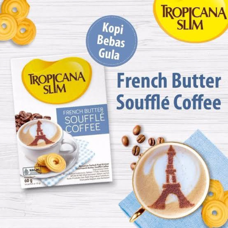 

Tropicana Slim French Butter Souffle Coffee Sachet - Kopi Susu ala Perancis Nikmat Tanpa Gula Pasir