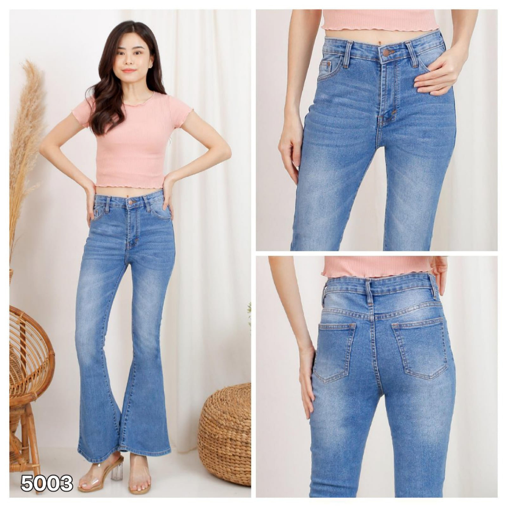 CASVINEJEANS || Celana Jeans Wanita Cewek Highwaist Cutbray Stretch Jeans