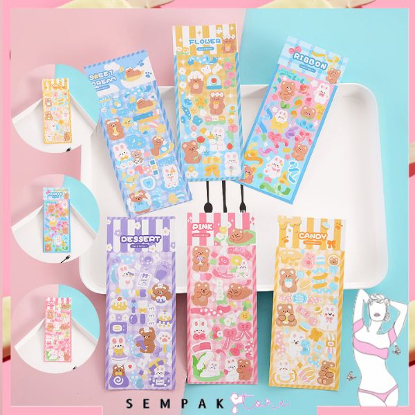 SS STICKER WATERPROOF KARTUN BEAR RABBIT HOLOGRAM STIKER MOTIF KARTUN BERUANG DAN KELINCI KOREA LUCU ANTI AIR DEKORASI HANDBOOK SCRAPBOOK DIY STICKER BOTOL MINUM TUMBLR VIRAL LUCU MURAH CANTIK