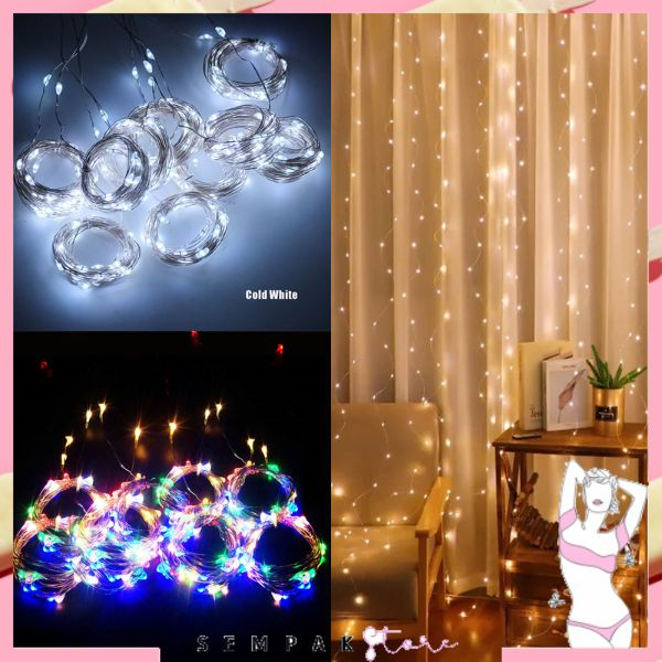 SS Lampu Tumblr Tirai Led 3x3 meter 300 LED Lampu Gorden USB 300cm x 300cm 300LED Hiasan Lampu Tirai Kawat Tembaga 3 X 3Meter Dekorasi Taman Cafe Wadding Pernikahan Murah Import
