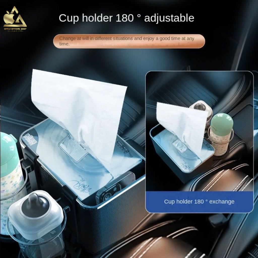 Tempat Tisu Serba Guna Armrest Storage Box Multifungsi Organizer Multiguna With Cup Holder Kotak Tissue Sandaran Tangan Aksesoris Interior Kabin Mobil Hadiah Gift