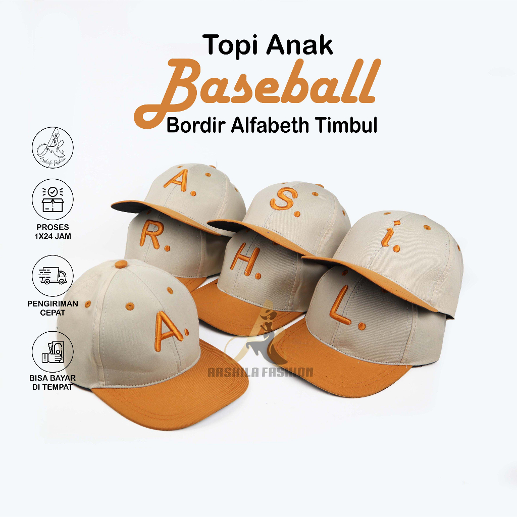 Topi Anak Bordir Inisial A-Z / Topi Anak Huruf Alfabeth Usia 3-12 Tahun Part 2