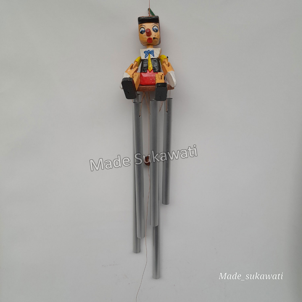 Lonceng aluminium boneka Pinokio krincingan gantungan windchimes