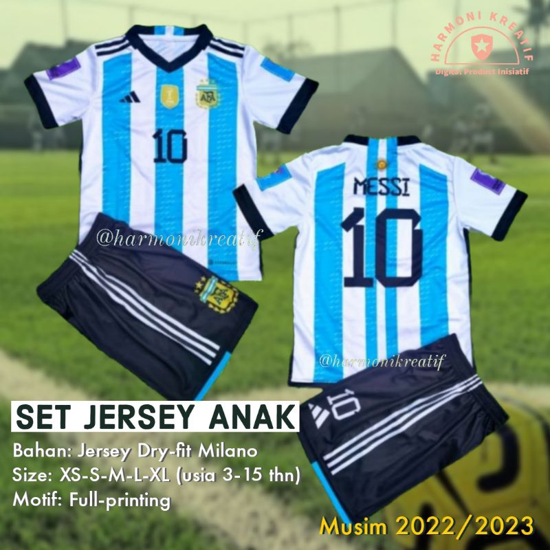 Kaos Bola Anak Piala dunia / Jersey Piala Dunia anak2 / Jersey Argentina Messi 2022 2023