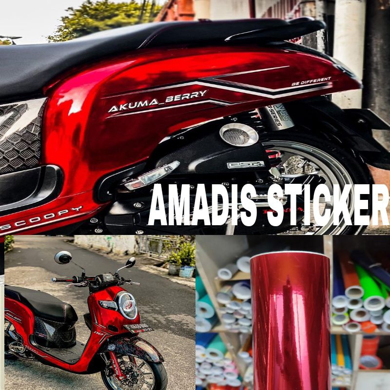 stiker skotlet motor merah chrome scotlite motor merah crome sticker motor warna merah