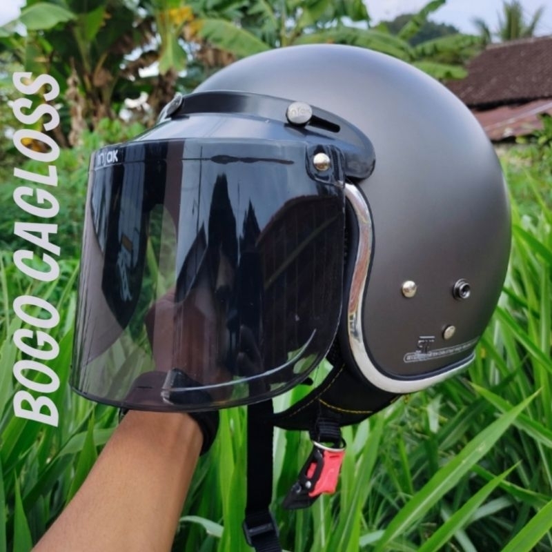 HELM BOGO RETRO FULL LEHER KACA DATAR SNI WANITA DEWAS