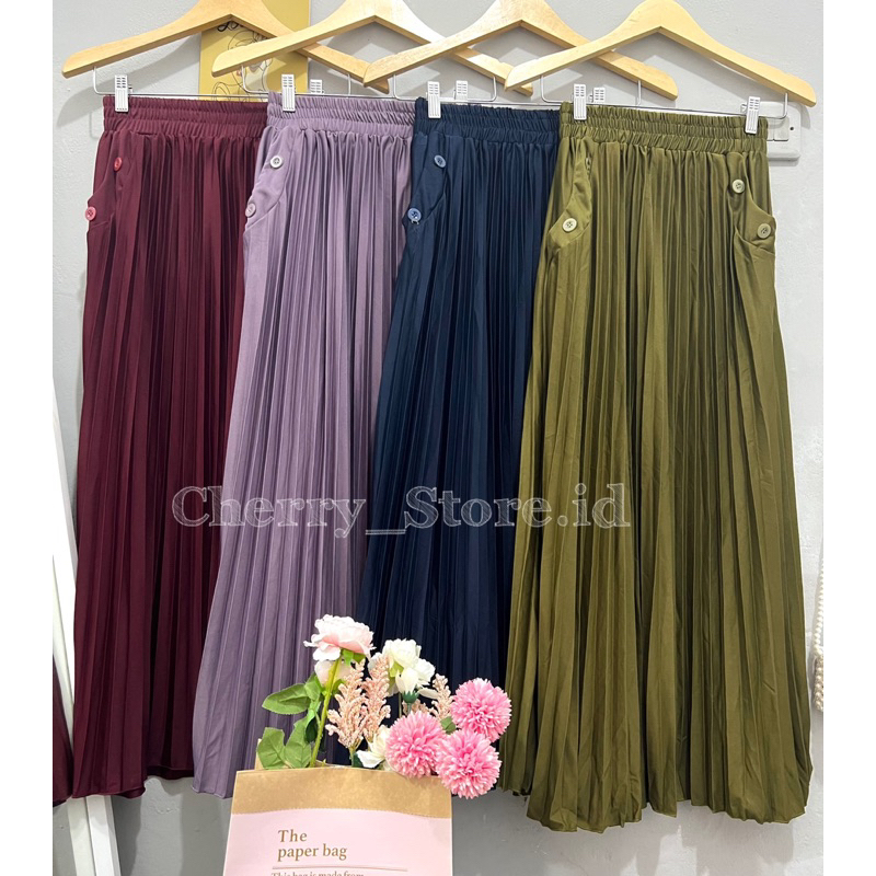Cherry_KD03 Rok plisket pocket wanita / rok panjang wanita / rok wanita korean style