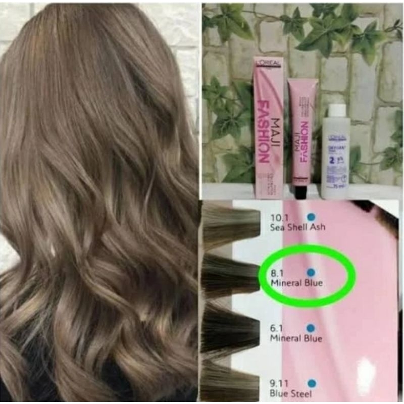 Cat rambut loreal majifashion 8.1 mineral blue pewarna rambut