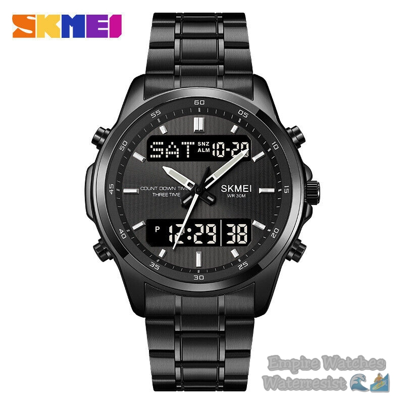 Jam Tangan Skmei 2049 Pria Cowok Analog Digital Rantai Stainless Original Waterproof