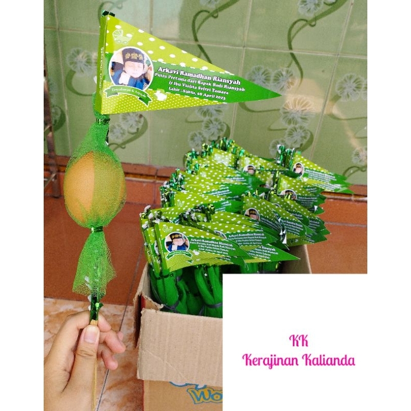 kembang telur aqiqah /kartu nama aqiqah /bendera aqiqah /bambu aqiqah