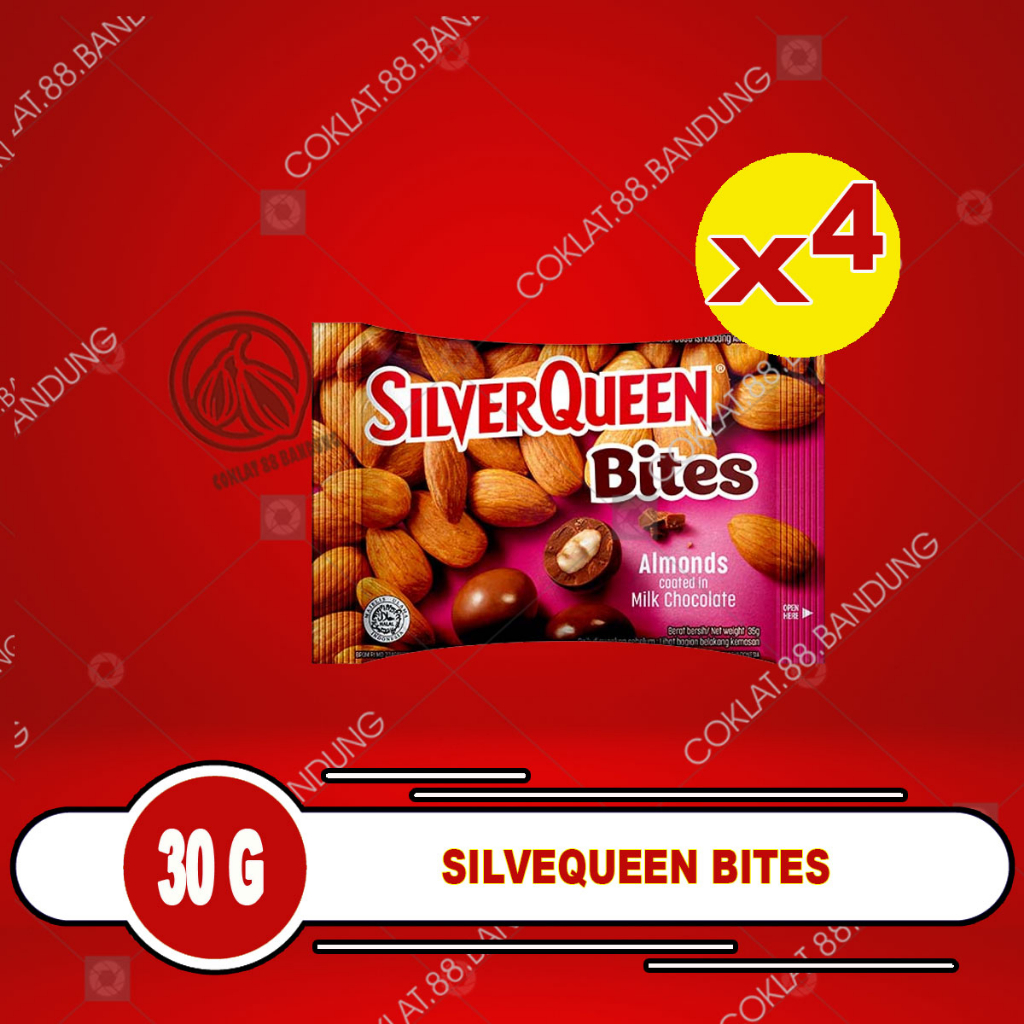 

SILVERQUEEN BITES ALMOND 30 GR ISI 4 PCS, COKLAT SILVER QUEEN BITES 30 GRAM X 4 PC ALMONDS, COKLAT SILVERQUEEN 30GR MILK CHOCOLATE ALMONDS