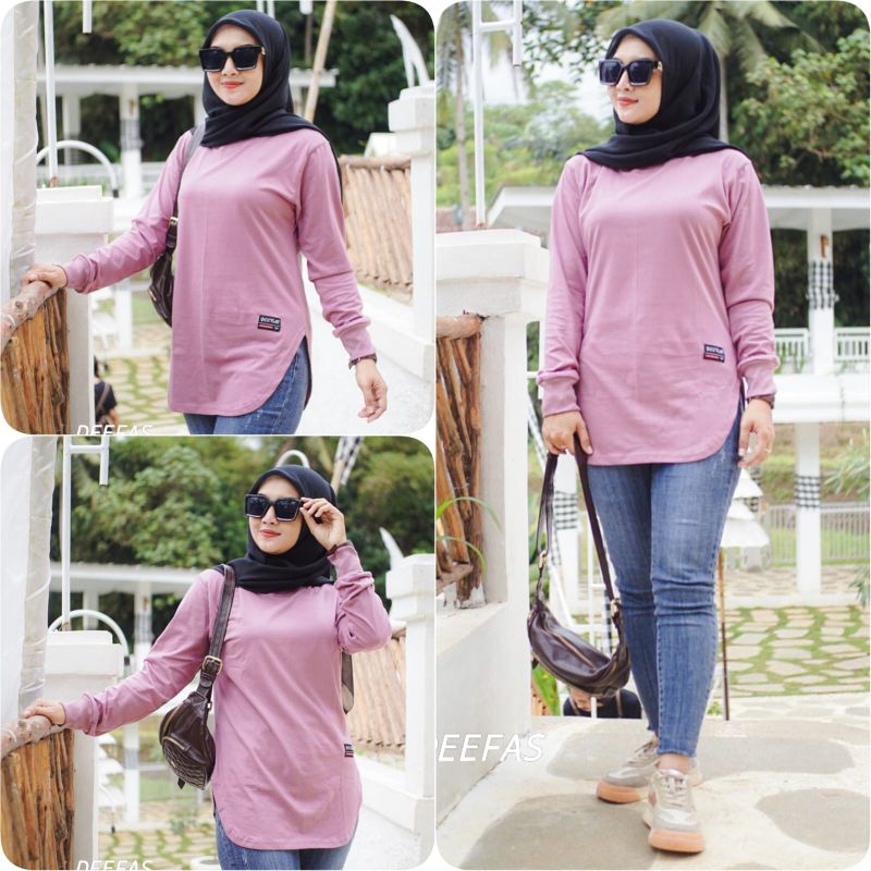 OVAL 02√ KAOS ATASAN WANITA MODEL OVAL LENGAN PANJANG PAKAI RIB BAHAN KATUN KOMBET 20S