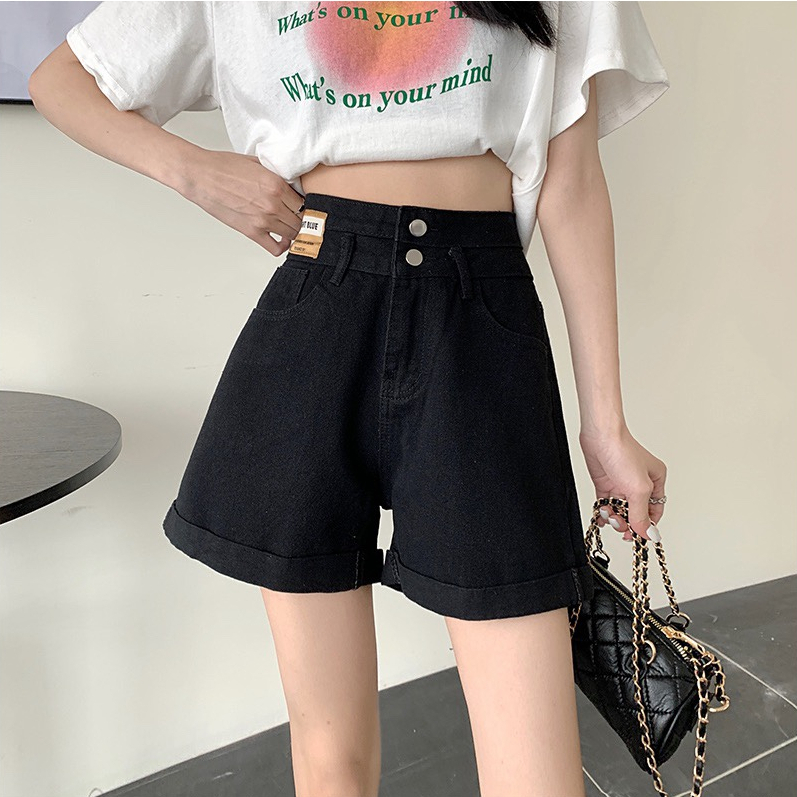 Celana Pendek Denim Wanita High Waist  Korean Style Celana Longgar