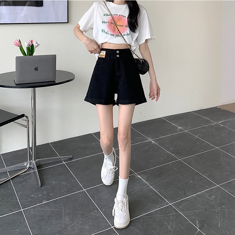 Celana Pendek Denim Wanita High Waist  Korean Style Celana Longgar