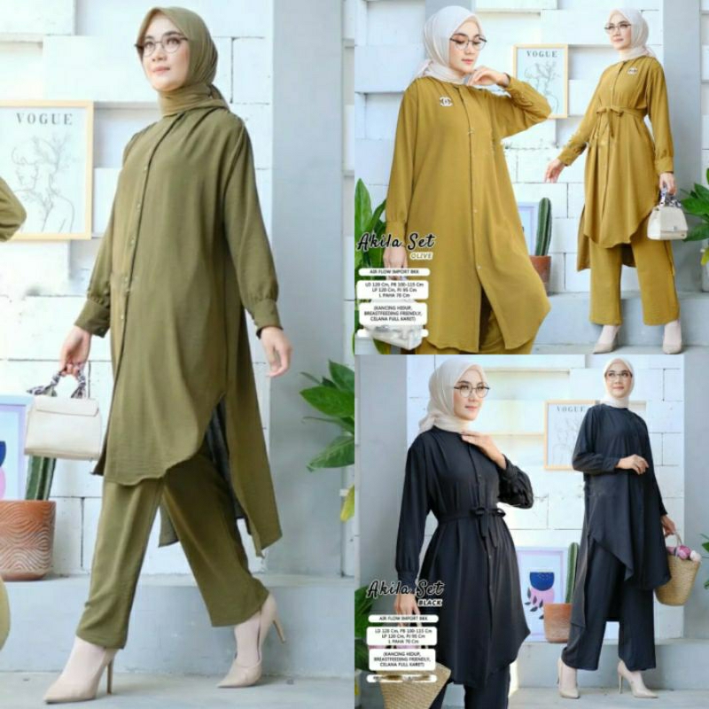 Arkania One Set Tunik Jumbo Setelan Wanita Panjang Terbaru Oversize Crinkle Premium