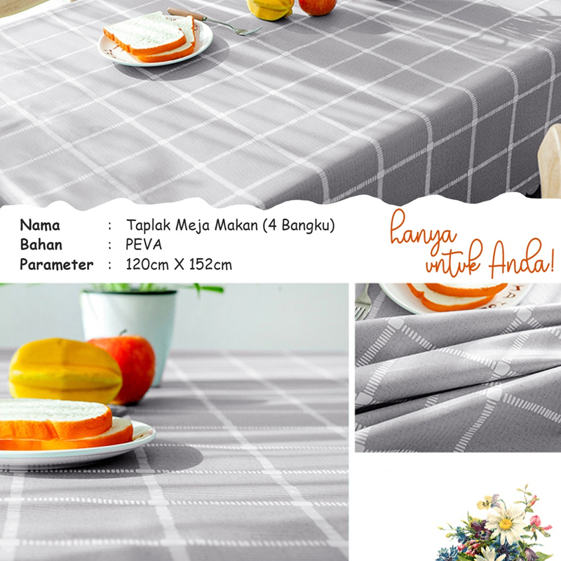 Taplak Meja Anti Air Motif Kotak-Kotak Bahan PEVA Air Taplak Meja Anti Air 120x152 Cm Meja Ruang Makan Tamu Premium