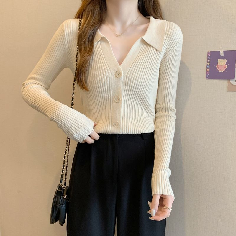 YIU YIU Rajut - Cardigan Rajut Wanita Polos Lengan Panjang V Casual Blouse