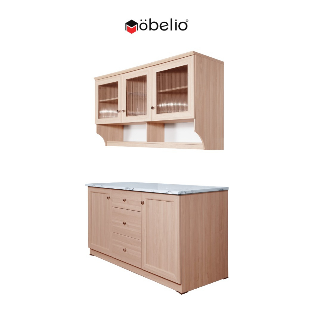 MOBELIO - Kabinet Lemari Kitchen Set Atas Bawah 2 dan 3 Pintu Minimalis Coklat - AILEEN